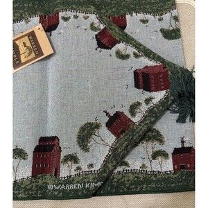 Vintage Red Barns Sihlo Tapestry Table Runner Warren Kimble USA Cottagecore NWT
